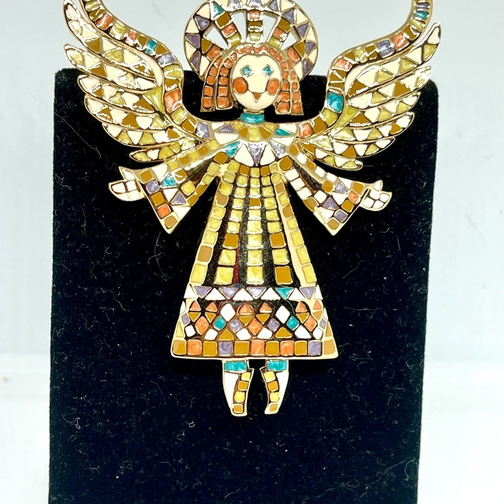 Bob Mackie Mosaic Gold Angel Brooch